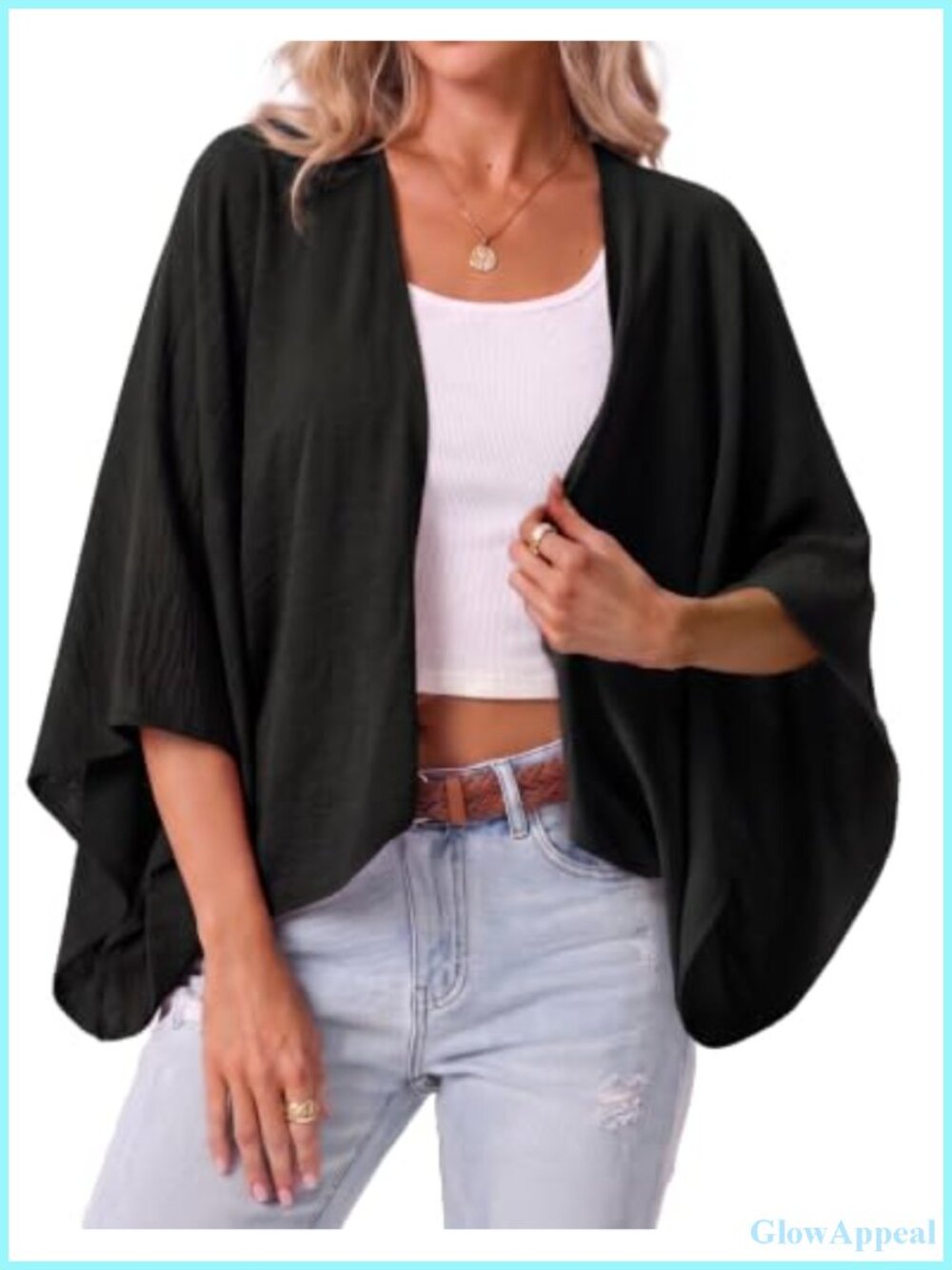 Women's Cropped Kimono Cardigan Lightweight Summer Cover Up Polyester